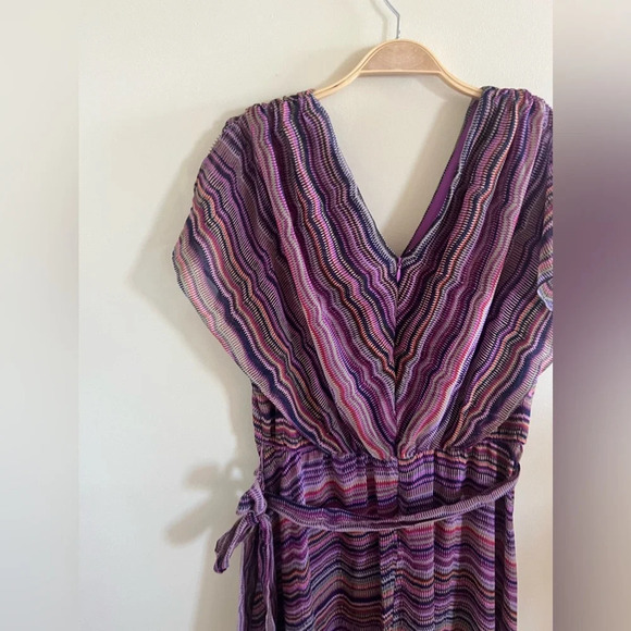 Maison Tara Purple Striped Multi Midi Dress Sz 12 Classic Spring Easter Dress - Picture 8 of 13